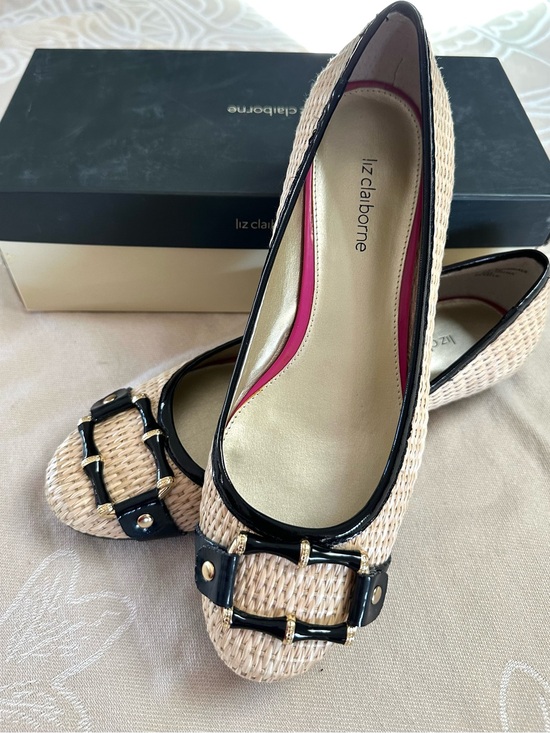 Liz Claiborne Shoes - Liz Claiborne Aleya Woven Raffia Ballet Flats Natural Black Size 9M NWT